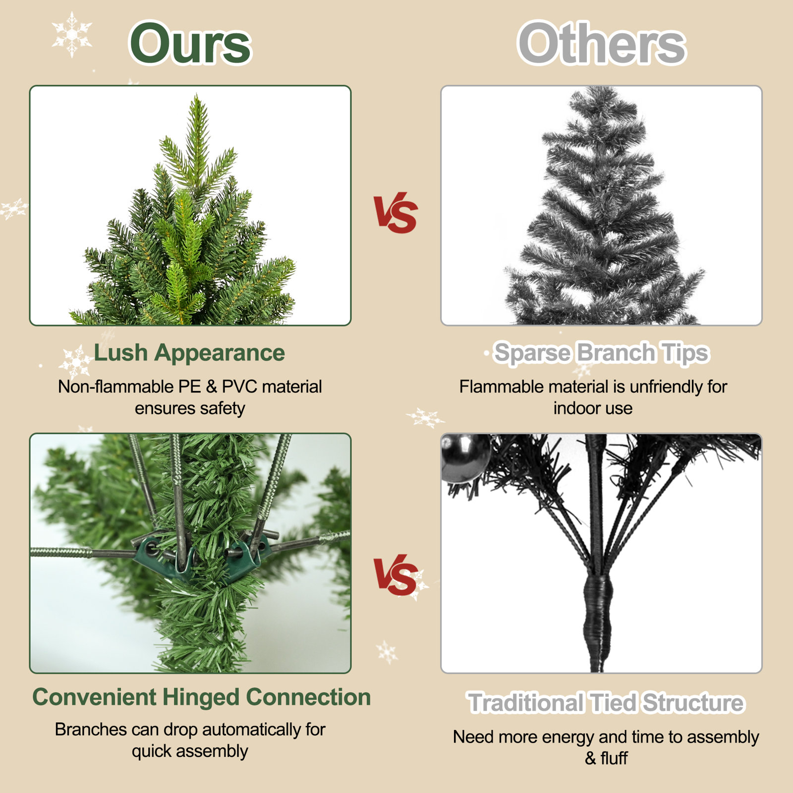 Unlit Artificial Christmas Tree with PVC/PE Mixed Branch Tips & Foldable metal base, 9'