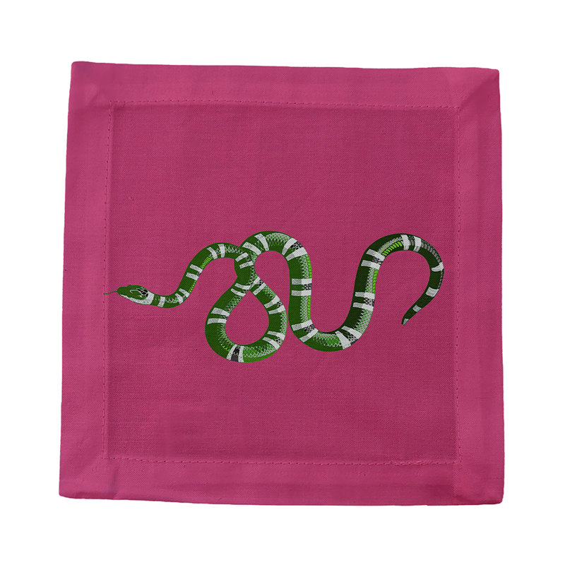 Serpent Cotton Sateen Cocktail Napkins, Raspberry