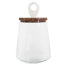Grand pot en verre transparent avec couvercle en bois de manguier et en marbre-400936426