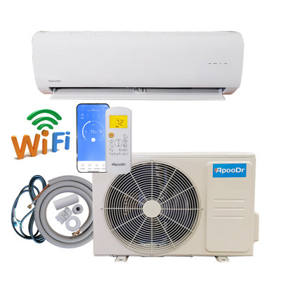 ApooDr 9,000 BTU 18.5 SEER2, 230-Volt, Ductless Mini Split AC with Heat Pump, Wi-Fi, 16Ft. Lineset