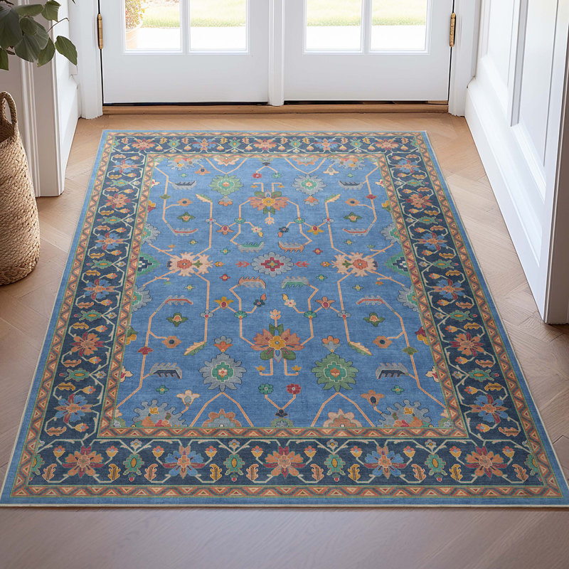 Tapis bleu bohème Bungalow Rose Adrith Antalya, Rectangle 3 pi 11 po x 5 pi 3 po