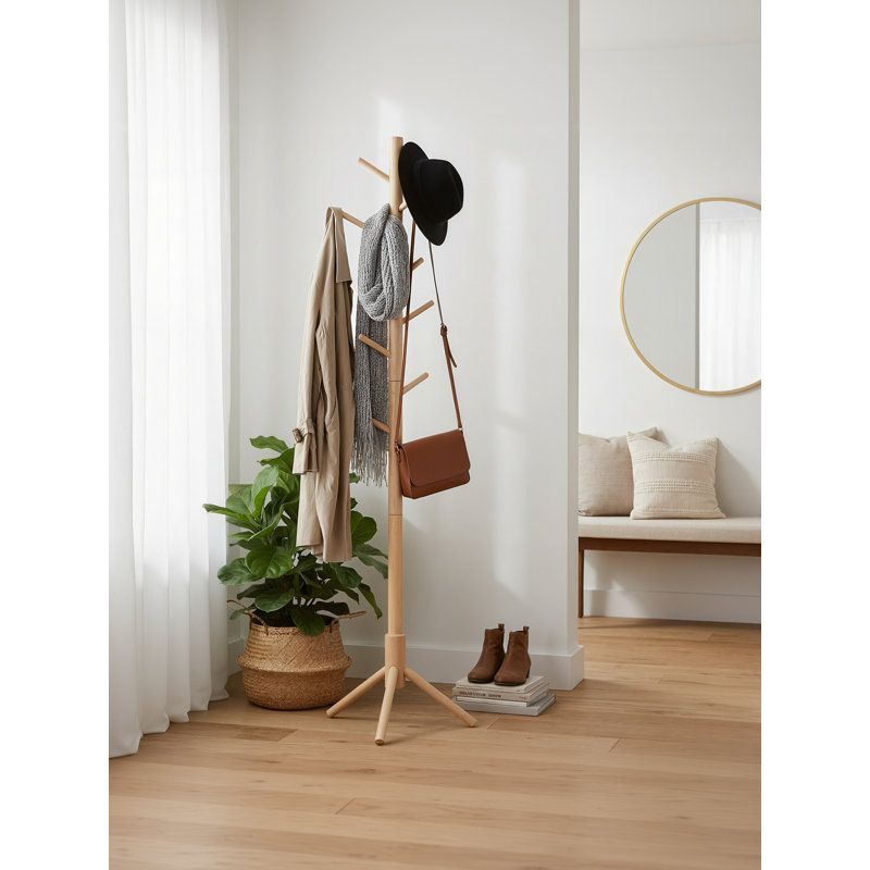 Blaser Solid Wood Freestanding 8 - Hook Coat Rack, Natural