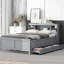 Lit plateforme gris avec rangement pour tête de lit, 3 tiroirs, lit gigogne simple et tête de lit et tiroirs pour un sommeil confortable-2077198053