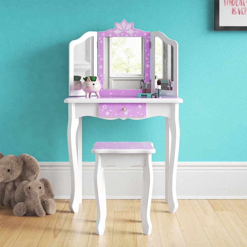 Hannakaisa Solid Wood Kids Vanity Set with Mirror, Purple