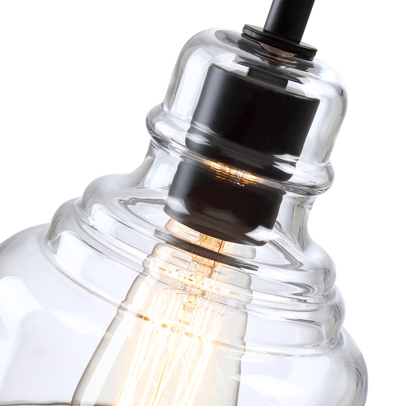 Mini-luminaire suspendu noir mat 1 lumière 70 po avec abat-jour en verre transparent