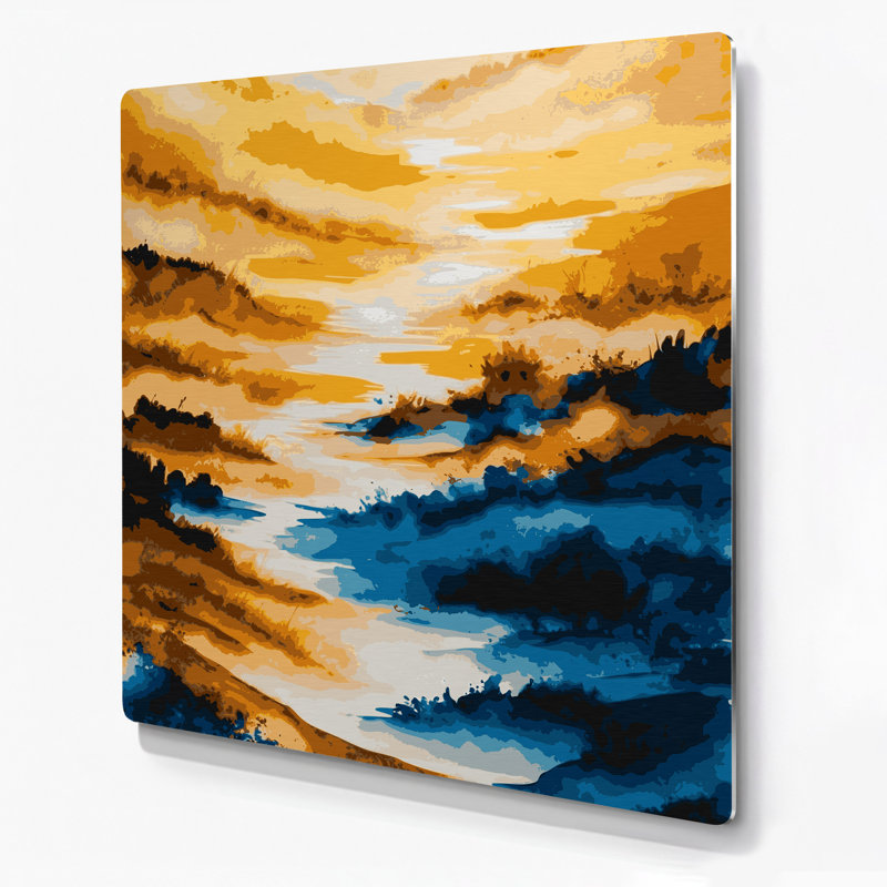 Aquarelle paysage 47, art mural en métal beige, H 12 po x l 12 po