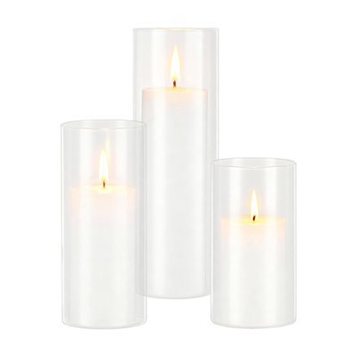 Pillar Candles and Glass Vases Set 36 Pcs, Clear Cylinder Hurricane Candle Holders for Wedding Centerpieces, Tall Vase for Table Decor, Wedding Party, Thanksgiving,White (2.56" x 4.7",5.9",7.9")