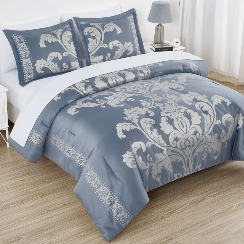 Valor 7-Piece Bed in a Bag Jacquard Floral Comforter Set with Sheets, California King Comforter + 6 Additional Pieces
