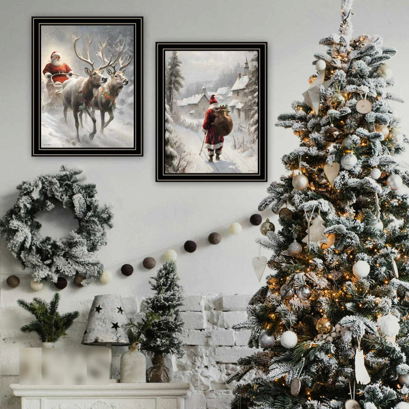 2 décorations de Noël pour le salon - cadre noir encadré en bois et papier multicolore de Jo