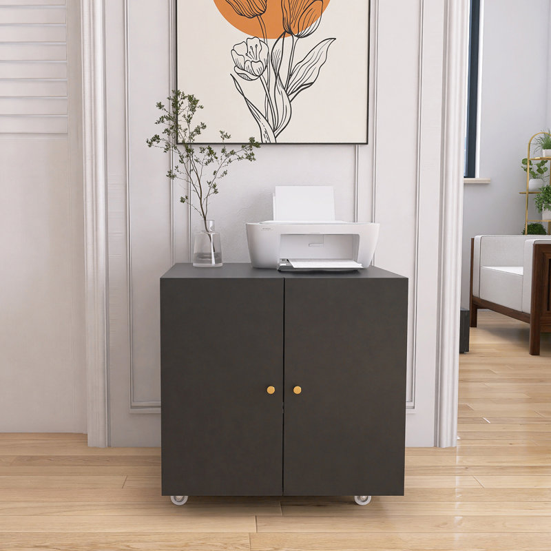 Support d'imprimante avec rangement, classeur latéral avec tablette ajustable, petit chariot de travail à roulettes noir pour imprimante avec espaces de rangement pour le bureau