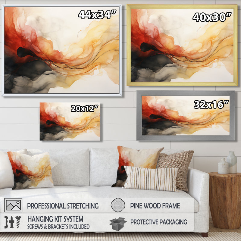 Autumn Streams - Encre liquide, art mural abstrait, Cadre flottant noir, H 12 po x l 20 po