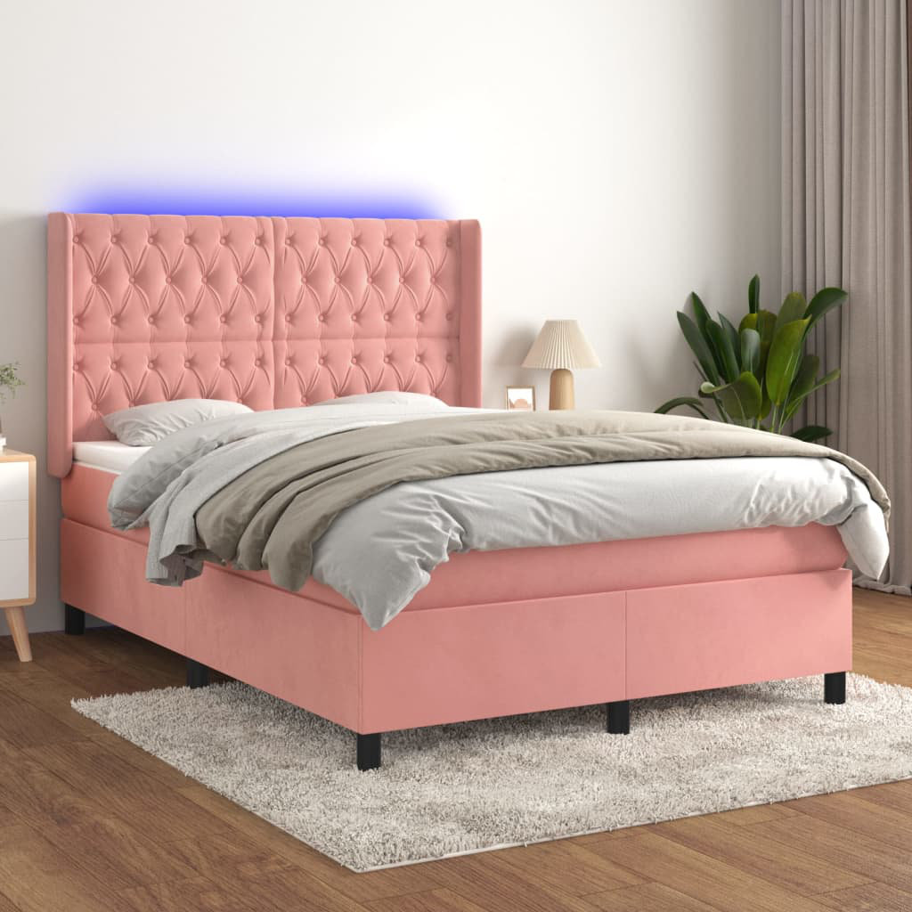 Vidaxl Boxspringbett Mit Matratze & LED Rosa 160X200 Cm Samt