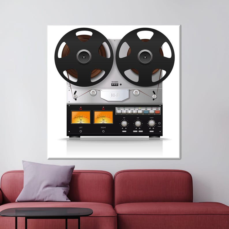 Art mural sur toile 3D avec magnétophone analogique - Cadeau moderne unique pour les amateurs de technologie, Toile tendue