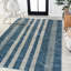 Tapis bleu / crème à rayures géométriques Ventress-88570959