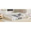 Lit plateforme tapissier en bois pleine grandeur avec garde-corps et coussin-113929705