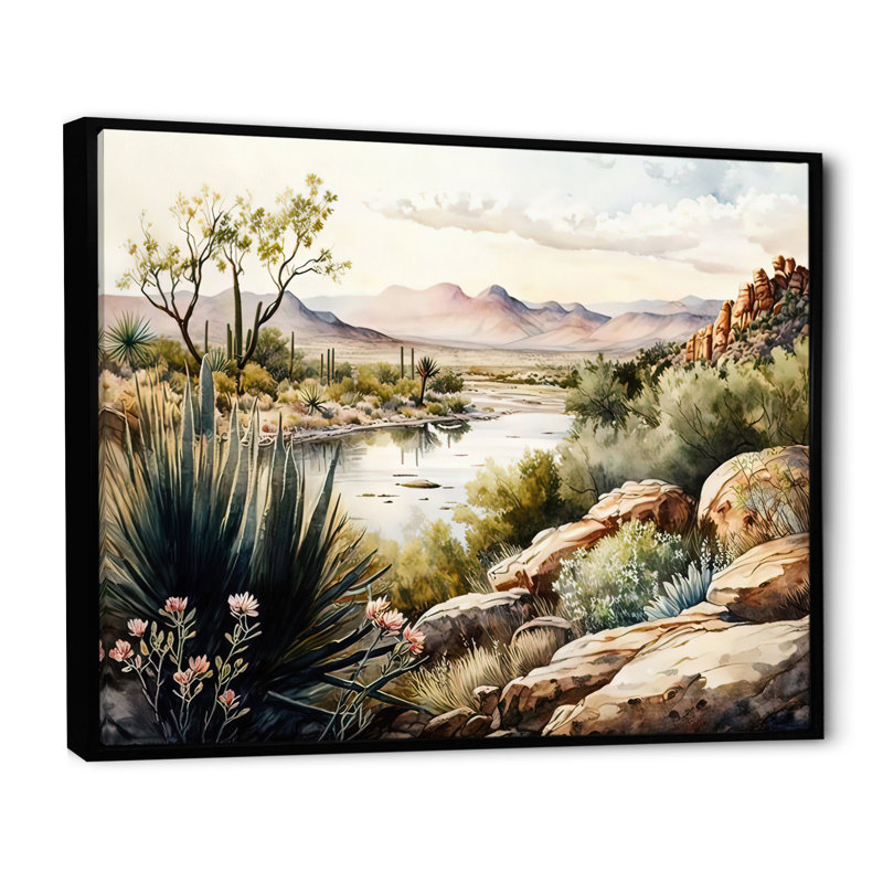 Arizona Desert Scenery IV - art mural occidental, Toile avec cadre flottant noir, 24" H x 32" W