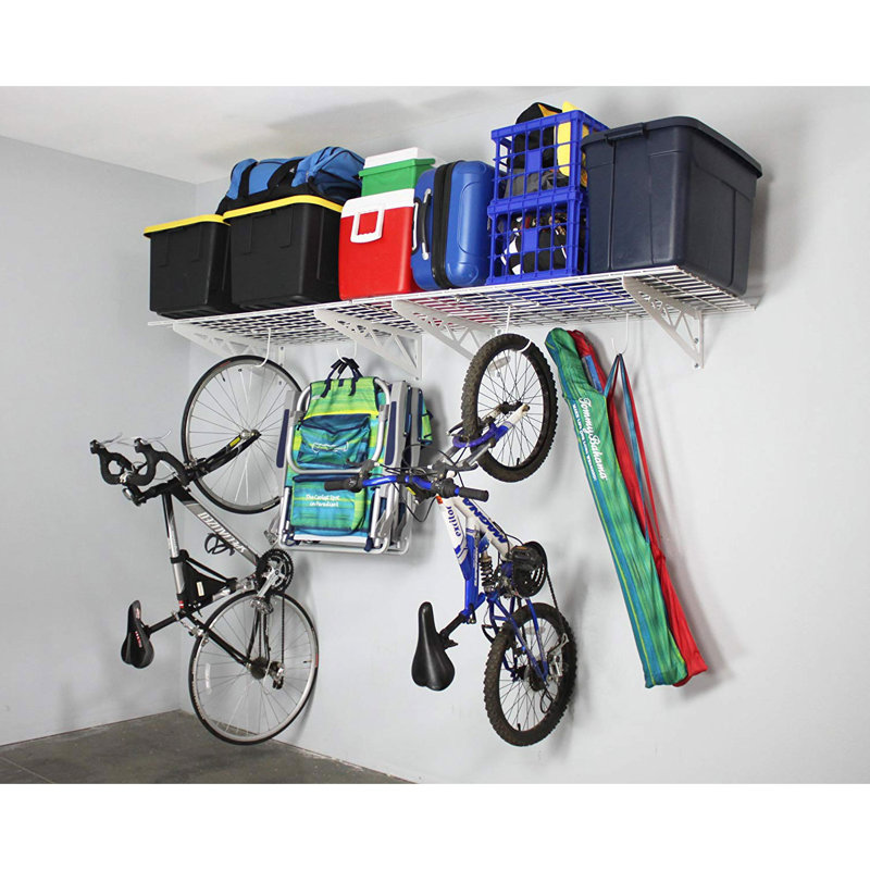 Garage Wall Shelf with Bike Tire Hooks