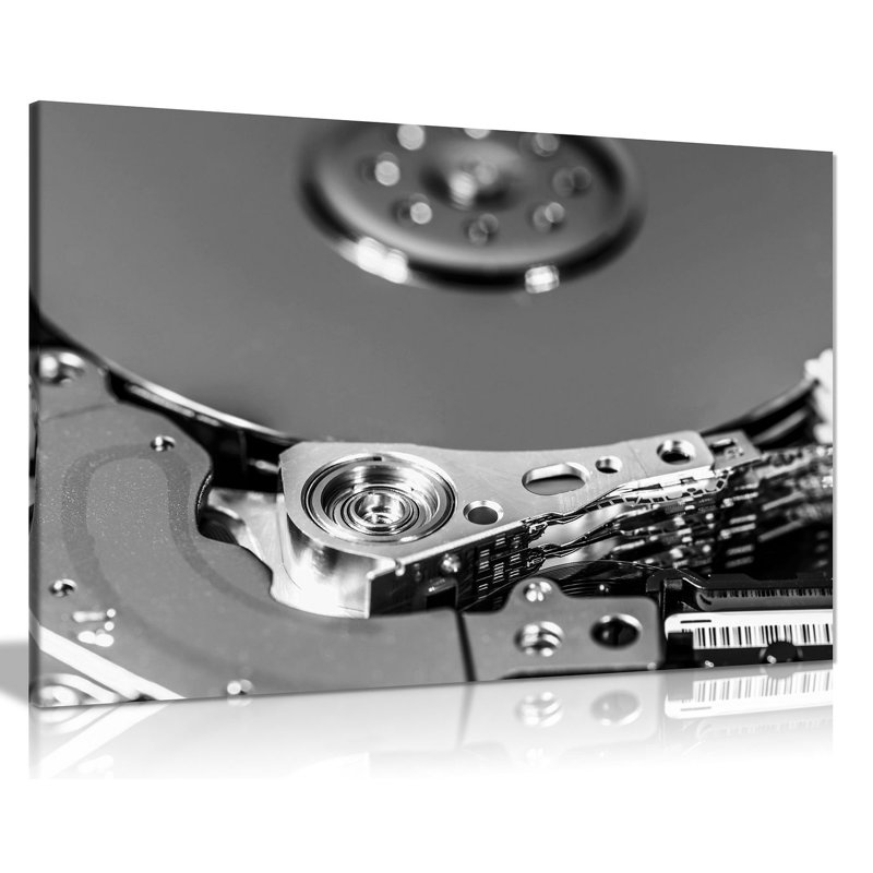 Hard Drive Black And White Modern Photography - Wrapped Canvas Print, 51cm H x 76cm W