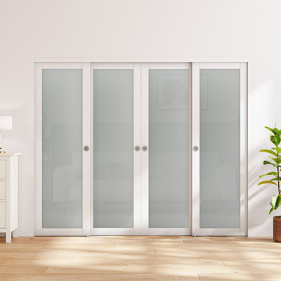 Double Frosted Glass Sliding Closet Doors With Installation Hardware Kit