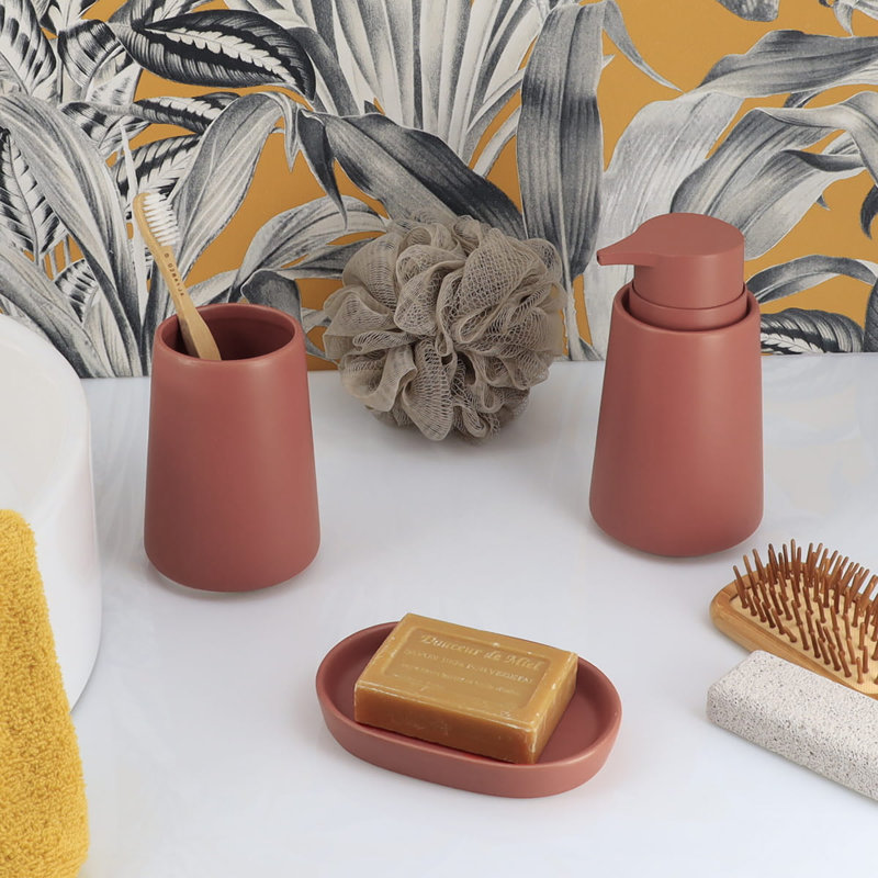 Terracotta 4-Piece Bathroom Accessory Set with Soap Dispenser