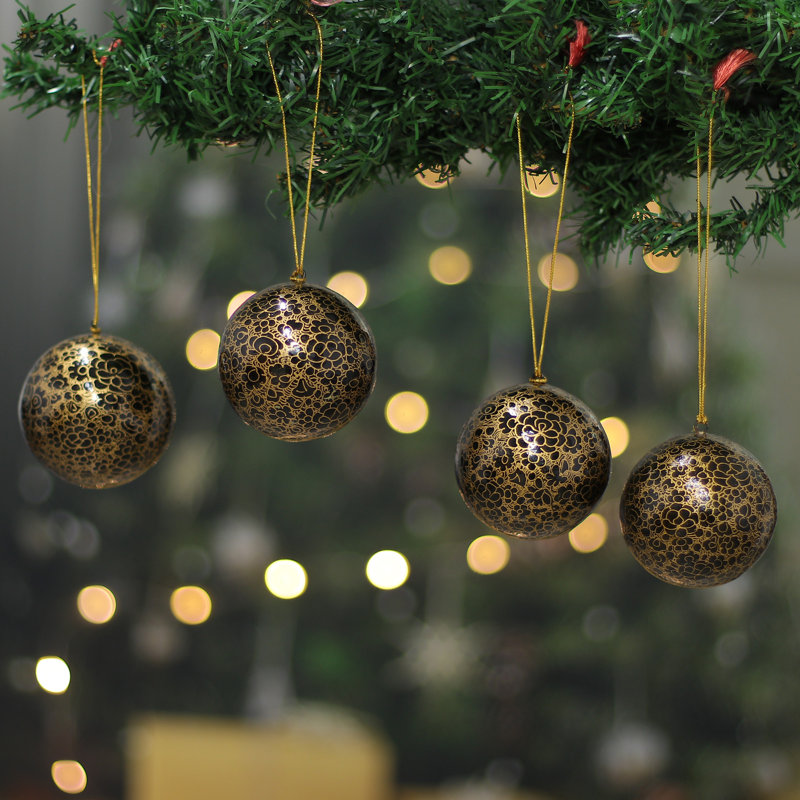 NOVICA Handmade Holiday Evenings Papier Mache Ornaments (Set Of 3), Orange