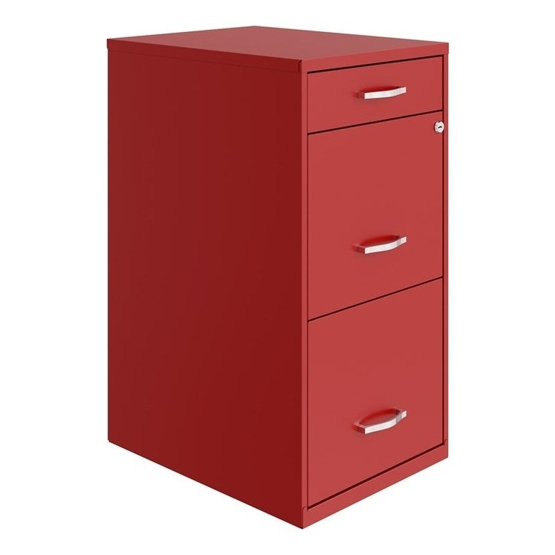 18" 3-Drawer Modern Metal Organizer File Cabinet, Red