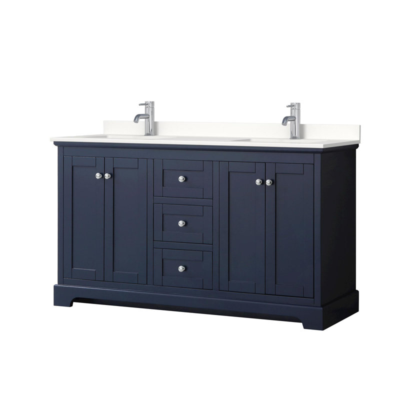 Avery Double Bathroom Vanity with Quartz Top, White Quartz, White, Brushed Gold