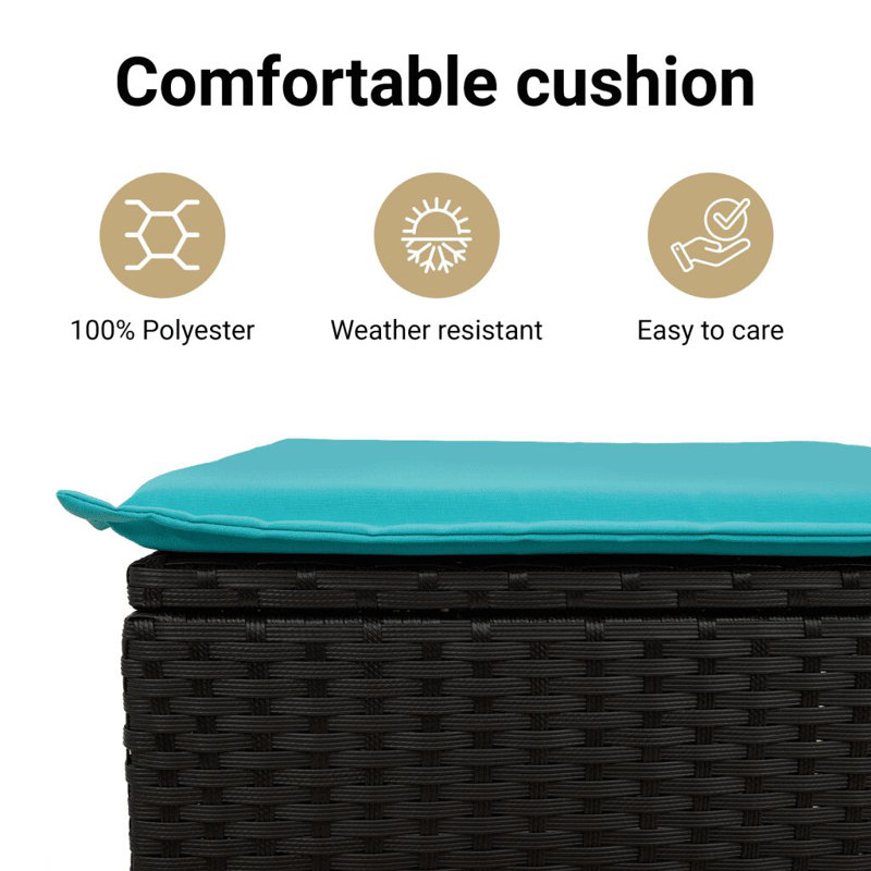 Ensemble de canapé de patio 5 pièces avec coussins en rotin de polyester, Bleu clair, Noir