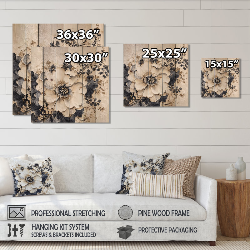 Décoration florale rétro de fleurs de mamans II - bois traditionnel sur bois de pin naturel, H 30 po x l 30 po