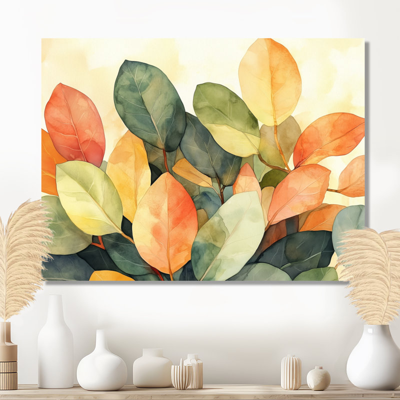 Earth Tone Ficus II - impression d'art moderne orange, H 34 po x l 44 po, Toile tendue