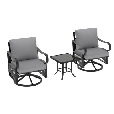 3 Pieces Outdoor Swivel Gliders Patio Chairs Set With Side Table, 2 - Person Metal Seating Group by Ebern Designs