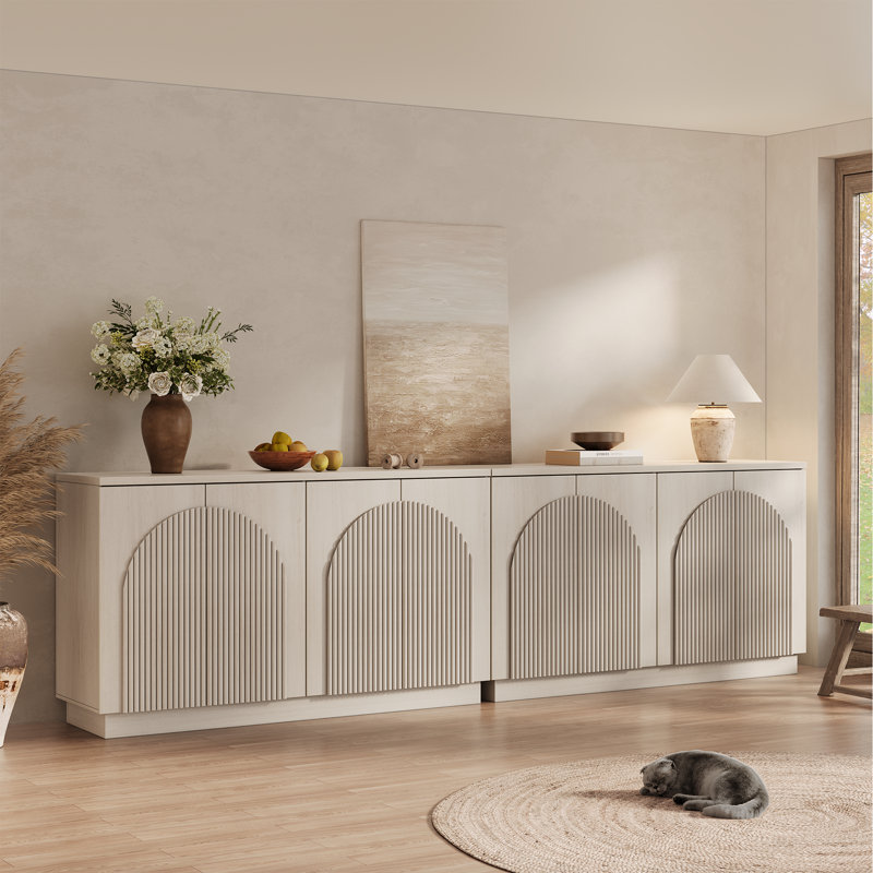 Buffet de designer à texture tridimensionnelle incurvée de 55 po Designer (ensemble de 2), Blanc