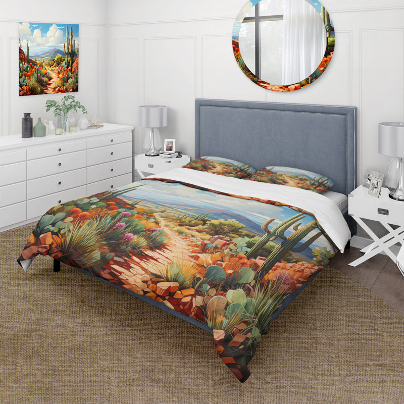 Ensemble de housse de couette en microfibre / polyester Coral Green Cactus Desert Guardian Organ