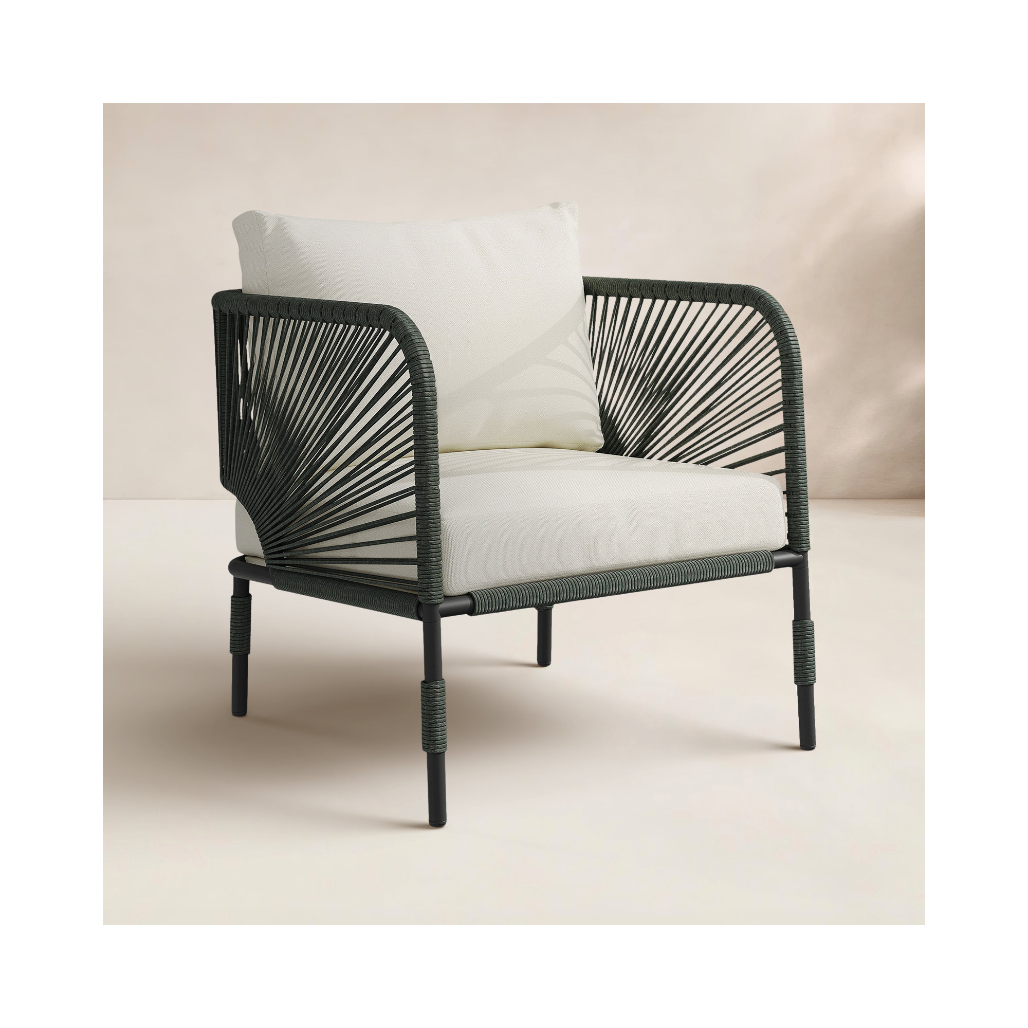 Acklin Patio Chair with Cushions, White, Green