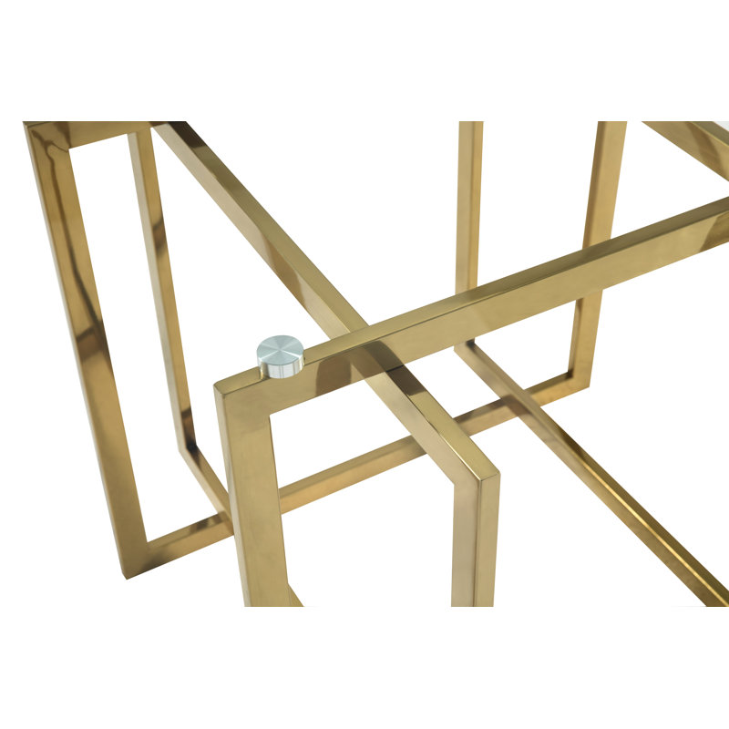 Etta Square Glass Top Dining Table, Champagne Gold