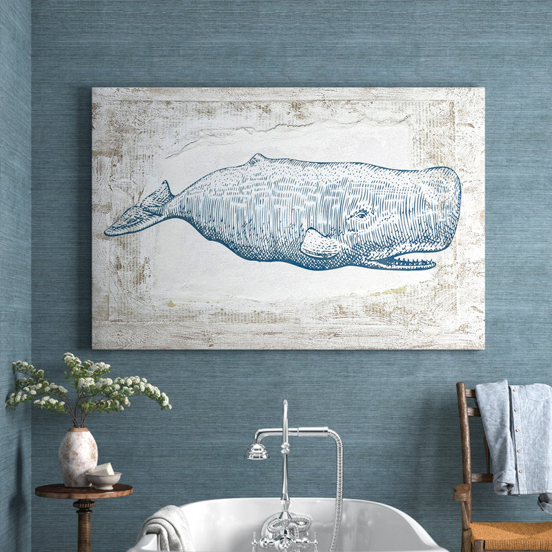 Baleine bleue - impression sur toile tendue, H 20 po x l 30 po, Toile tendue, Sans cadre