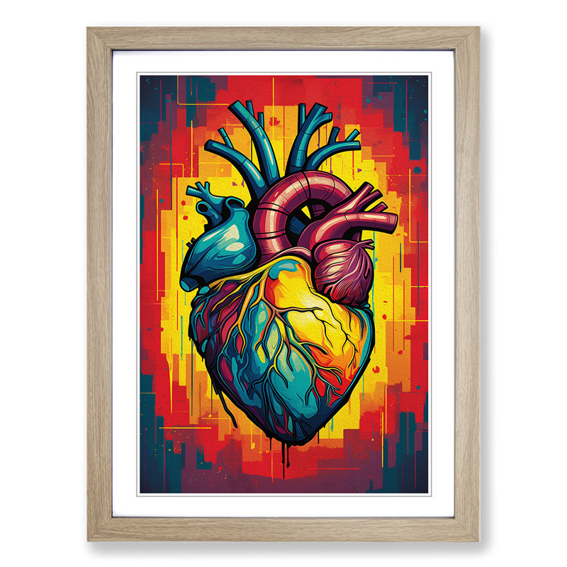 Anatomical Heart Pop Art - Framed Print, Oak Framed, 46cm H x 34cm W