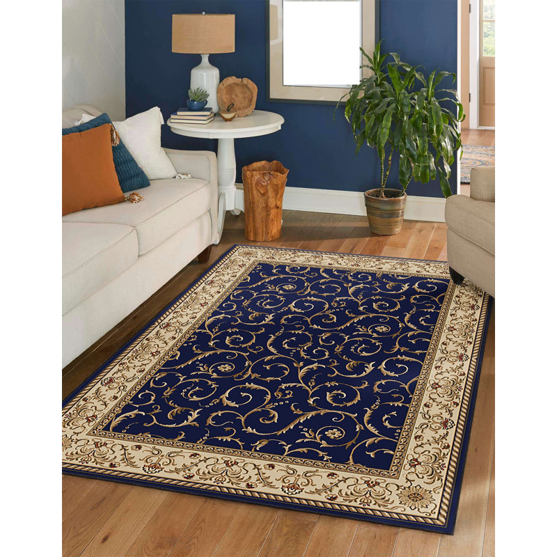 Weisgerber Traditional Oriental blue navy Indoor Rug, Rectangle 5'5" x 7'7"