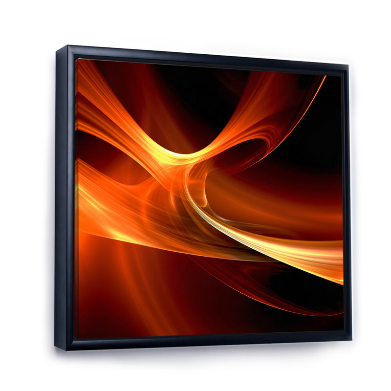 Dessin abstrait orange fractal chaleureux, Cadre flottant noir, H 32 po x l 24 po x P 1 po