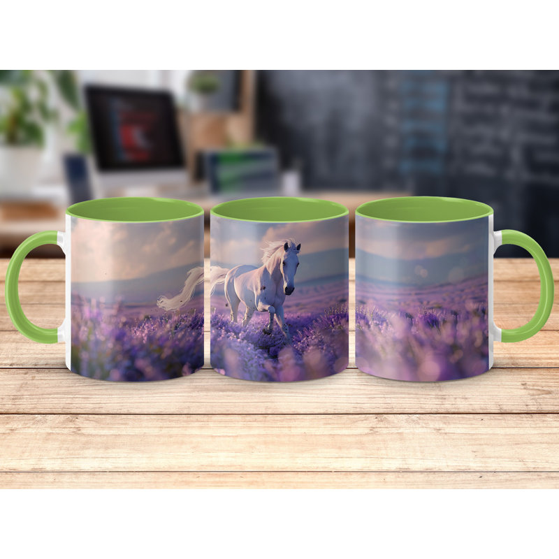 Set of 2 Realistic Animal Design 11oz Accent Mugs – Ceramic Coffee Cups with a Navy Handle and Interior