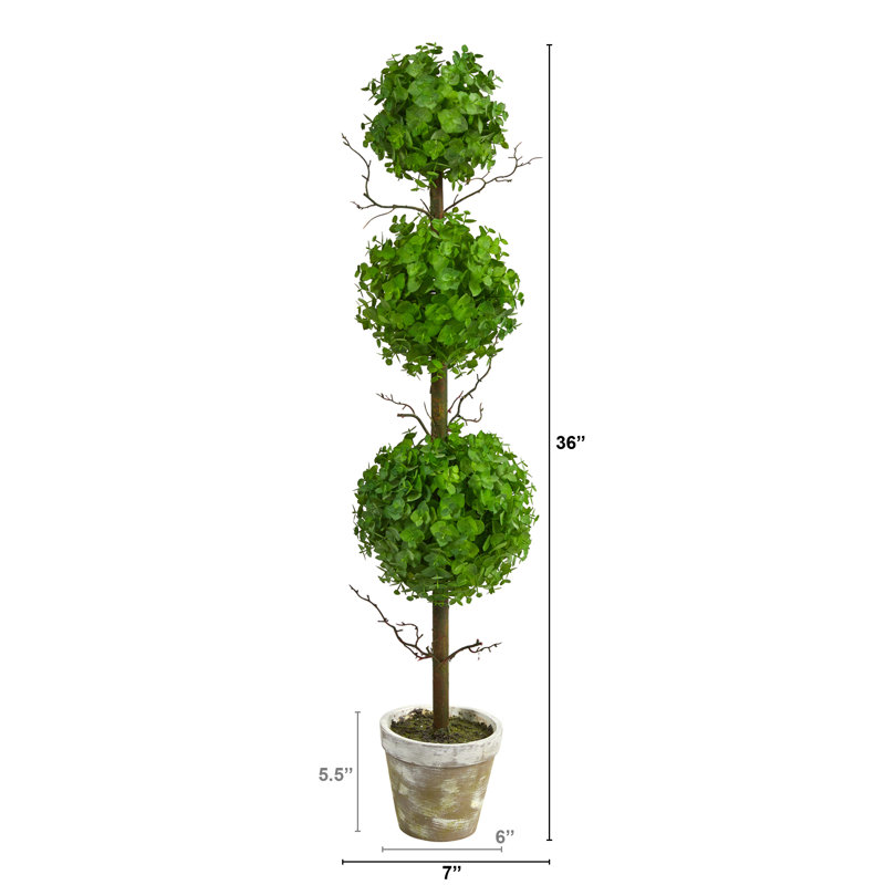 Topiaire d'eucalyptus artificiel en pot, H 36 po x l 7 po x P 7 po