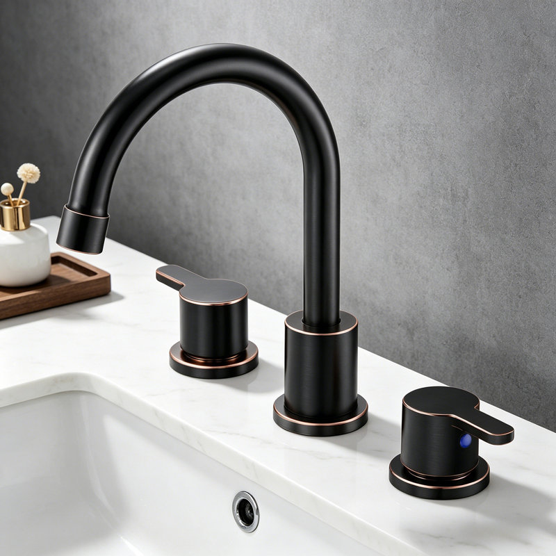 Robinet de lavabo de salle de bain surdimensionné en bronze huilé à 2 poignées et 3 trous à 360 ° avec évier pivotant à 360 ° avec ensemble de bonde escamotable