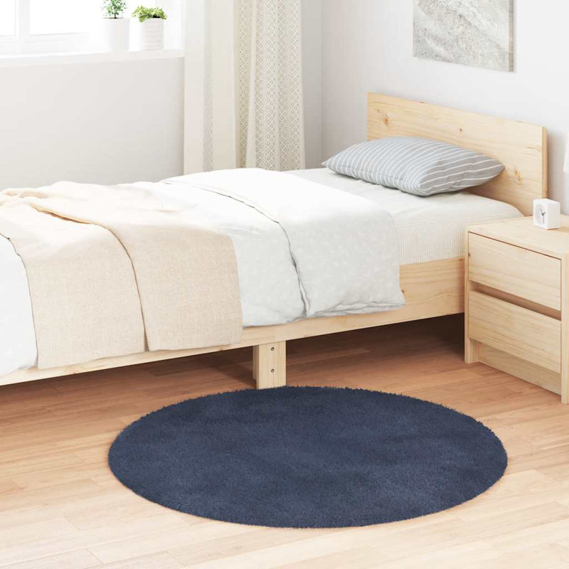 Shaggy Rug High Pile NAVARRA Navy Polyester, Round 100cm
