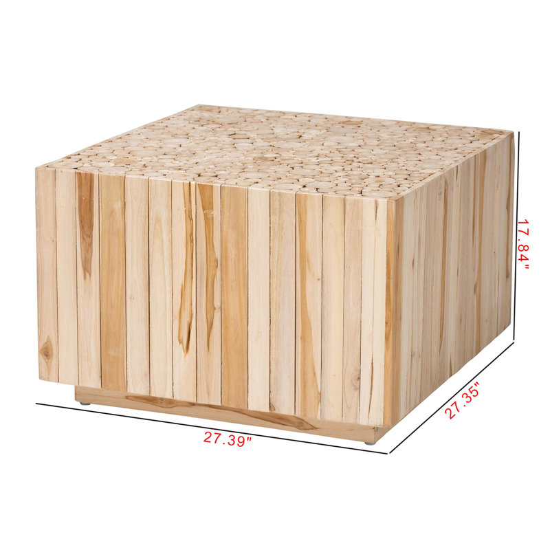 Augusta Natural Teak Wood Square Cocktail Table with Plinth Base