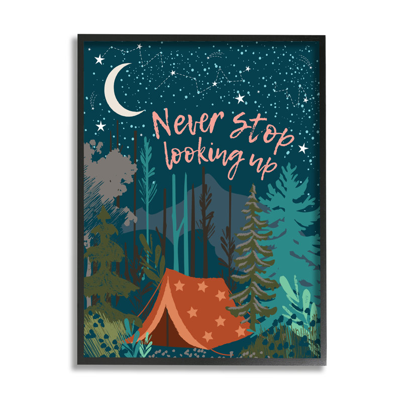 Never Stop Look Up Up, ciel nocturne, H 20 po x l 16 po x P 1,5 po, Giclée encadrée noir minuit