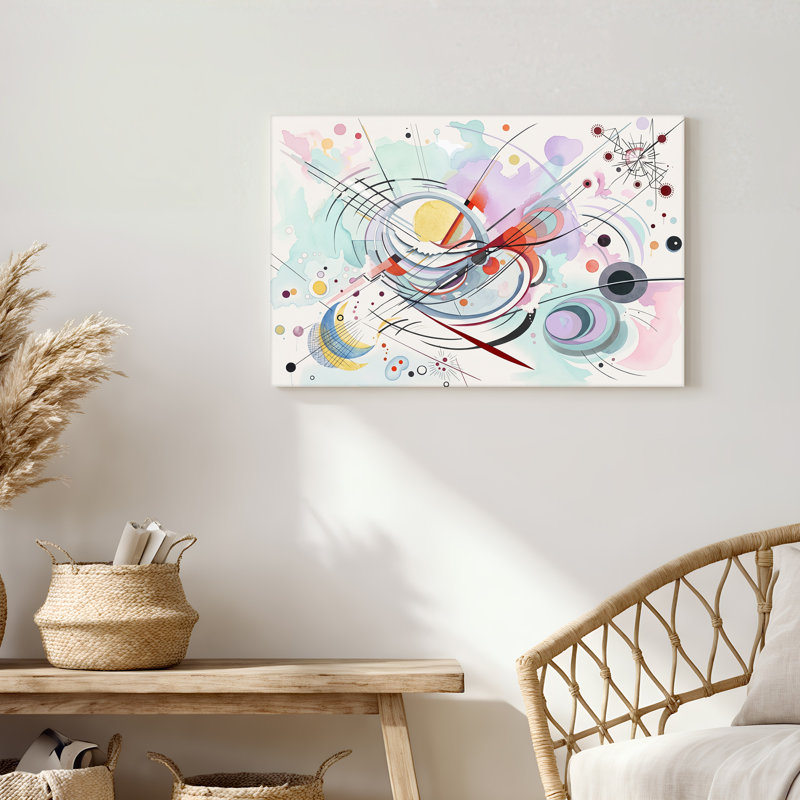 Art abstrait sur toile, lignes tourbillonnantes abstraites et cercles pastel, H 16 po x l 24 po
