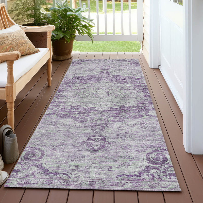 Machine Washable Indoor/Outdoor Claudian ACN1238 Purple Rug, Runner 2'3" x 7'6"
