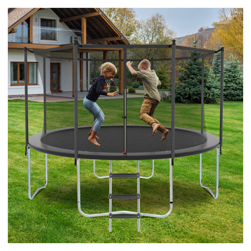 Trampoline d'extérieur de 10 pieds avec filet de sécurité et housse à ressort, gris