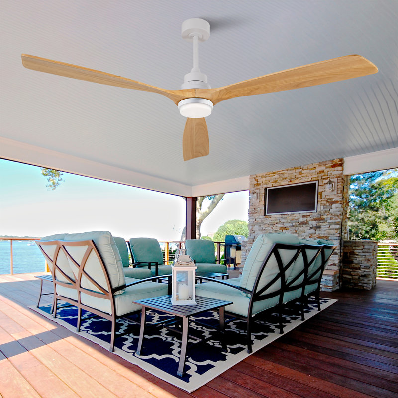 Grands ventilateurs de plafond de 72 pouces avec lumières et télécommande, ventilateur de plafond extérieur pour patio, ventilateur de plafond blanc avec lumières pour chambre à coucher, moteur à courant continu silencieux, 3 pales en bois massif à DEL à intensité variable