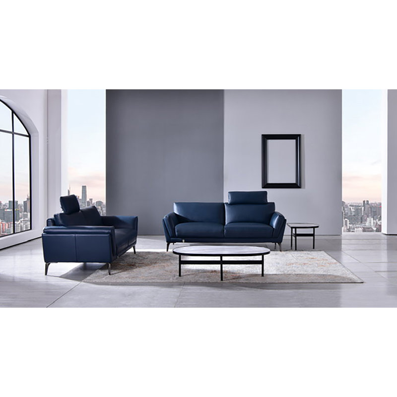 Causeuse en cuir fleur 59 po, Cuir véritable bleu